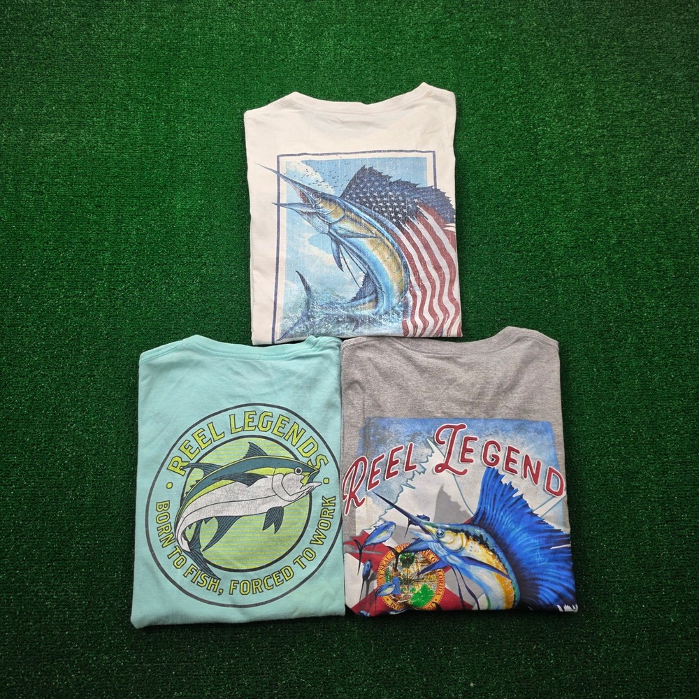 Reel Legends Fishing Graphic Tshirt Mens Large Bundle Lot of 3 Offshore Marlin